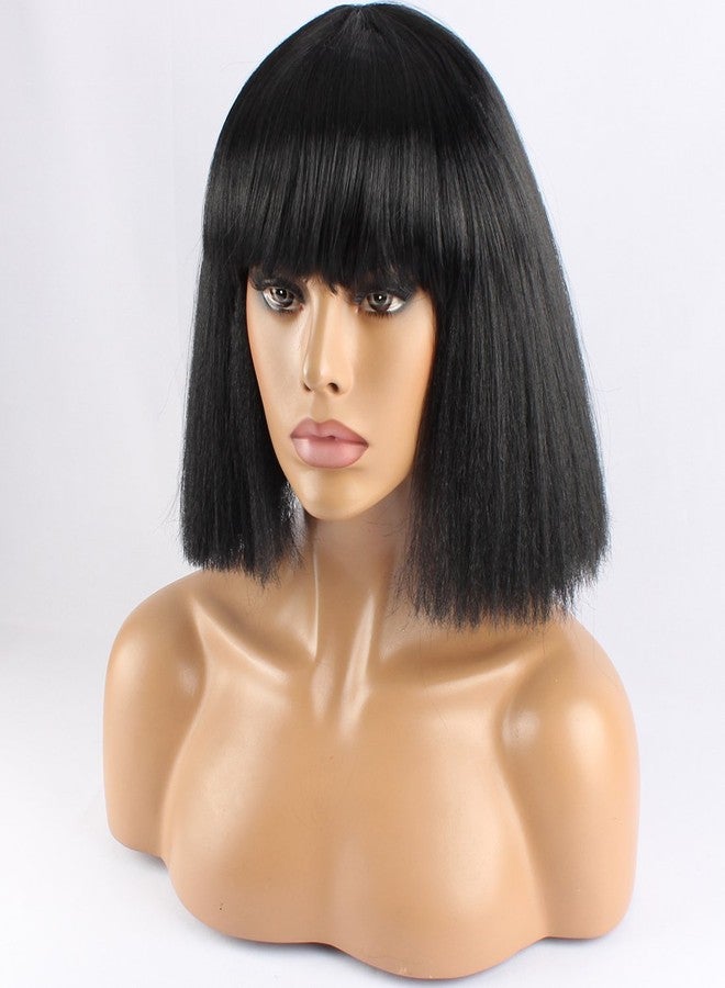 ويكين شعر مستعار نسائي من ويكن، قصير بوب، مجعد ومستقيم مع غرة كاملة، أسود اللون - Image 2