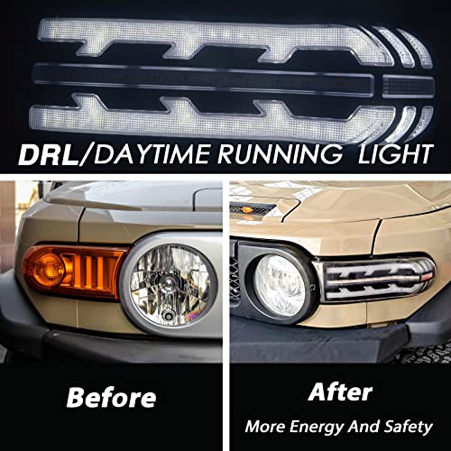 KEEGTBOX Switchback White/Amber Front LED DRL Headlight as Daytime Running light and Turn Signal Light 2 in 1 Compatible with Toyota FJ Cruiser 2007-2021 Accessories - Image 4