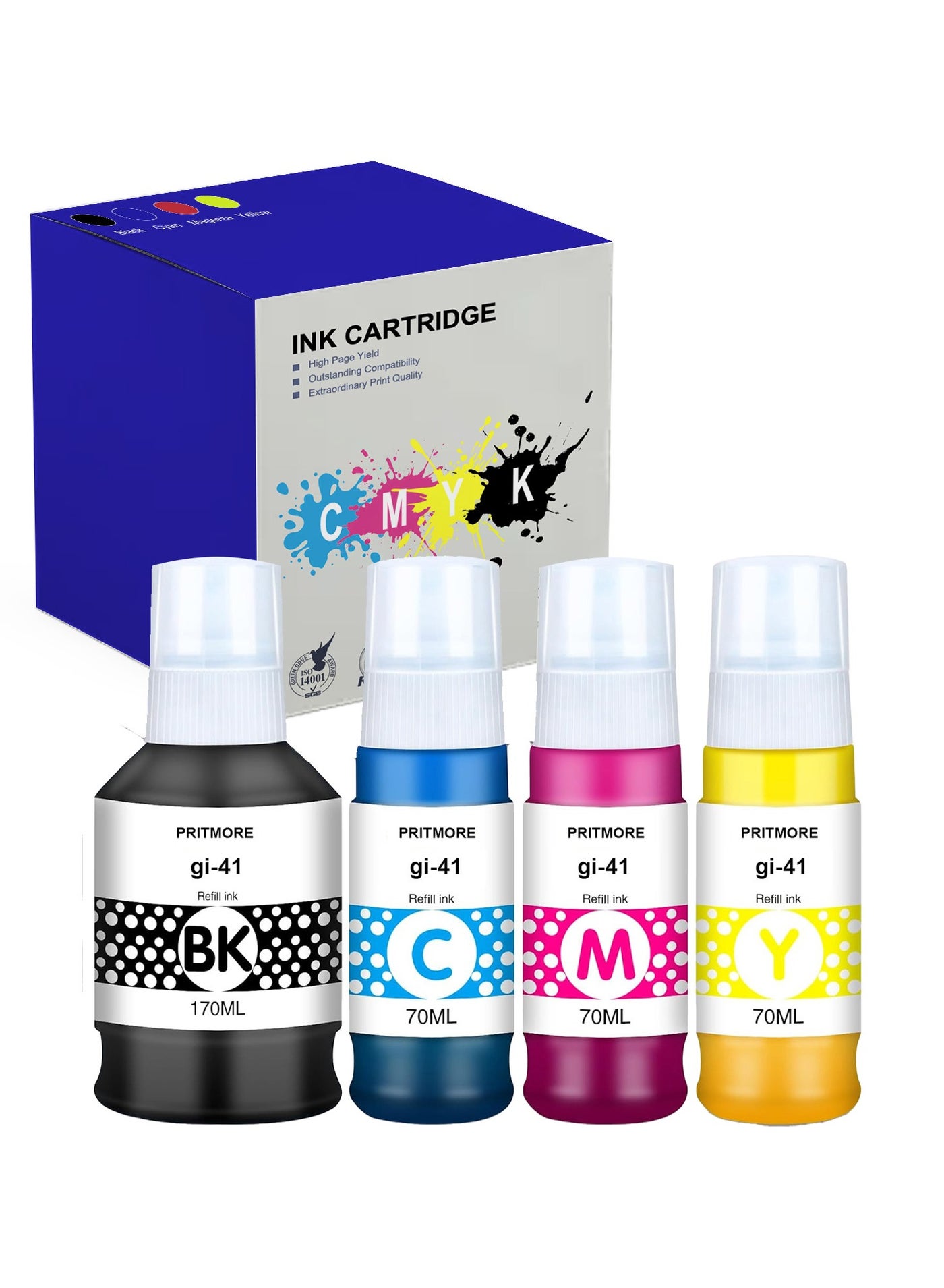 GI-41 Ink Refill Bottles 4-Colour Multipack GI41 Compatible for Canon GI41 Bottled Ink Work with Canon PIXMA G1420/G2420/G2460/G3420/G3460 Printer (Black Cyan Magenta Yellow)