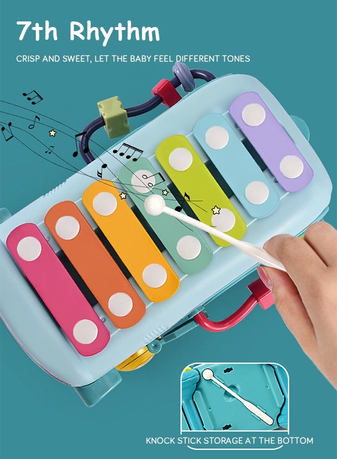GROIC Baby Musical Push And Pull Bus Toys, Multifunctional Music Bus with Xylophone Instruments Shape Sorting Building Blocks And Removable Wheel Bell Montessori Educational Toy for Toddlers - Image 4