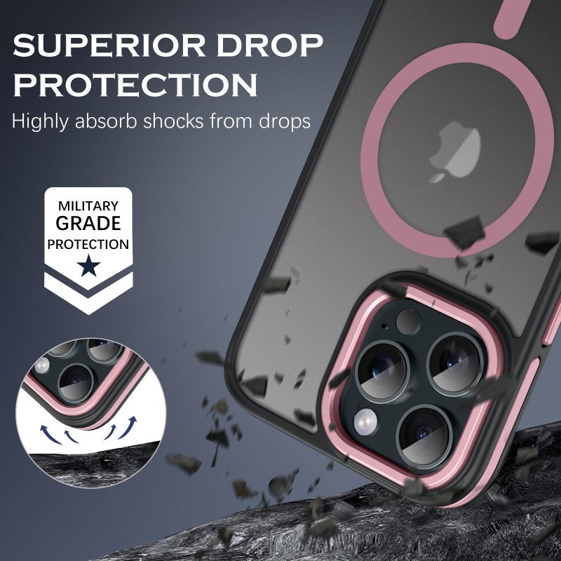 YINLAI Case for iPhone 16 Pro Max, Magnetic Case [Compatible with Magsafe] Supports Wireless Charging Slim Translucent Matte Women Men Shockproof Protective Back Phone Cover 6.9 Inch, Black/Pink - Image 5