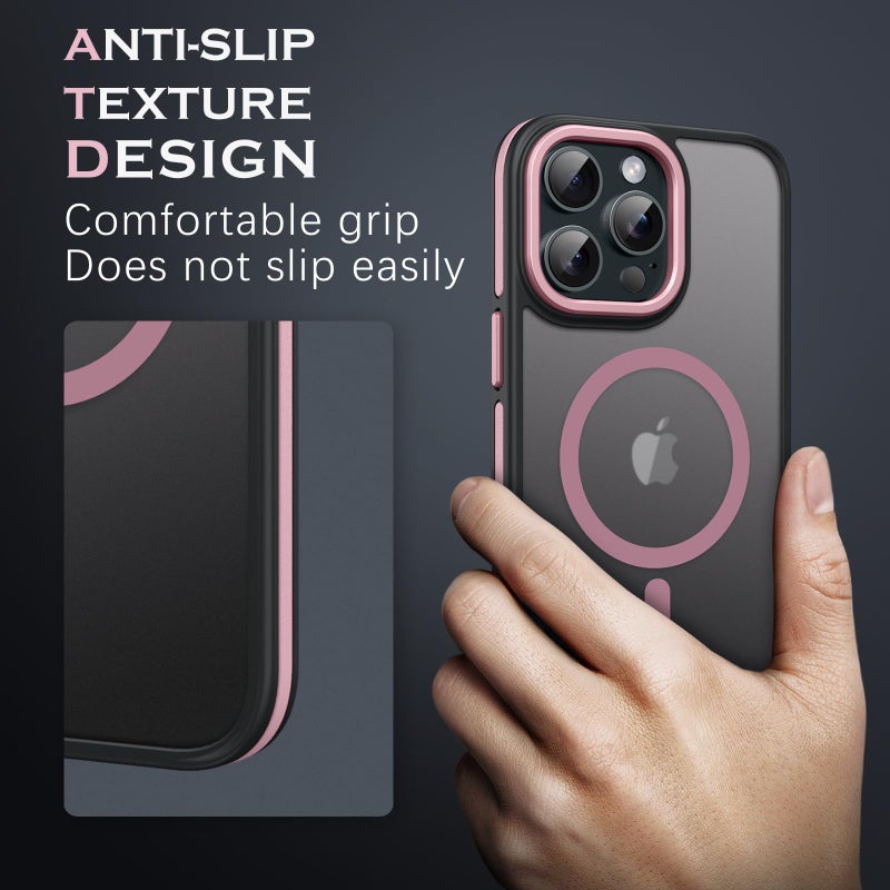 YINLAI Case for iPhone 16 Pro Max, Magnetic Case [Compatible with Magsafe] Supports Wireless Charging Slim Translucent Matte Women Men Shockproof Protective Back Phone Cover 6.9 Inch, Black/Pink - Image 4