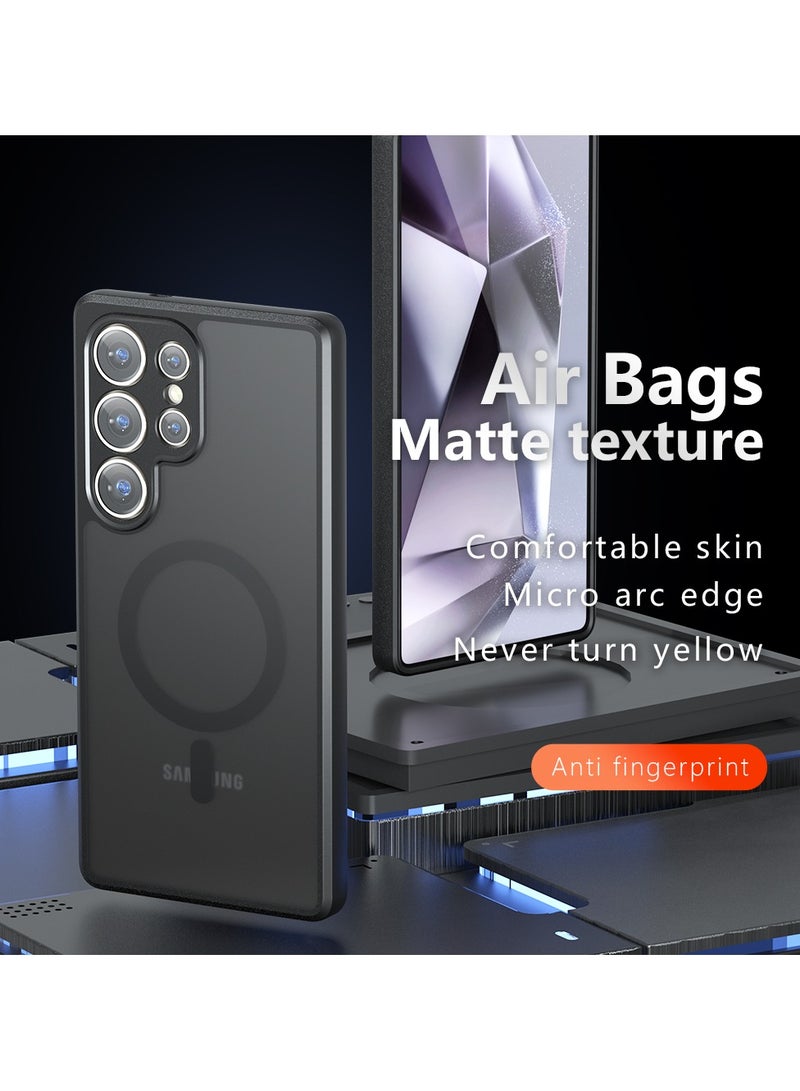 VKL Magnetic Case for Samsung Galaxy S25 Ultra 5G, Compatible with MagSafe, Translucent Frosted Back Shockproof Phone Cover (Black) - Image 2