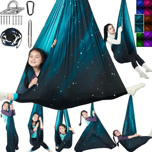 HiChrote Sensory Swing for Kids Holds up to 300lbs Indoor Outdoor Therapy Cuddle Swing with Hammock Hooks Hanger Kit for Calming Effect for Autism ADHD or SPD Space Teal - Image 1