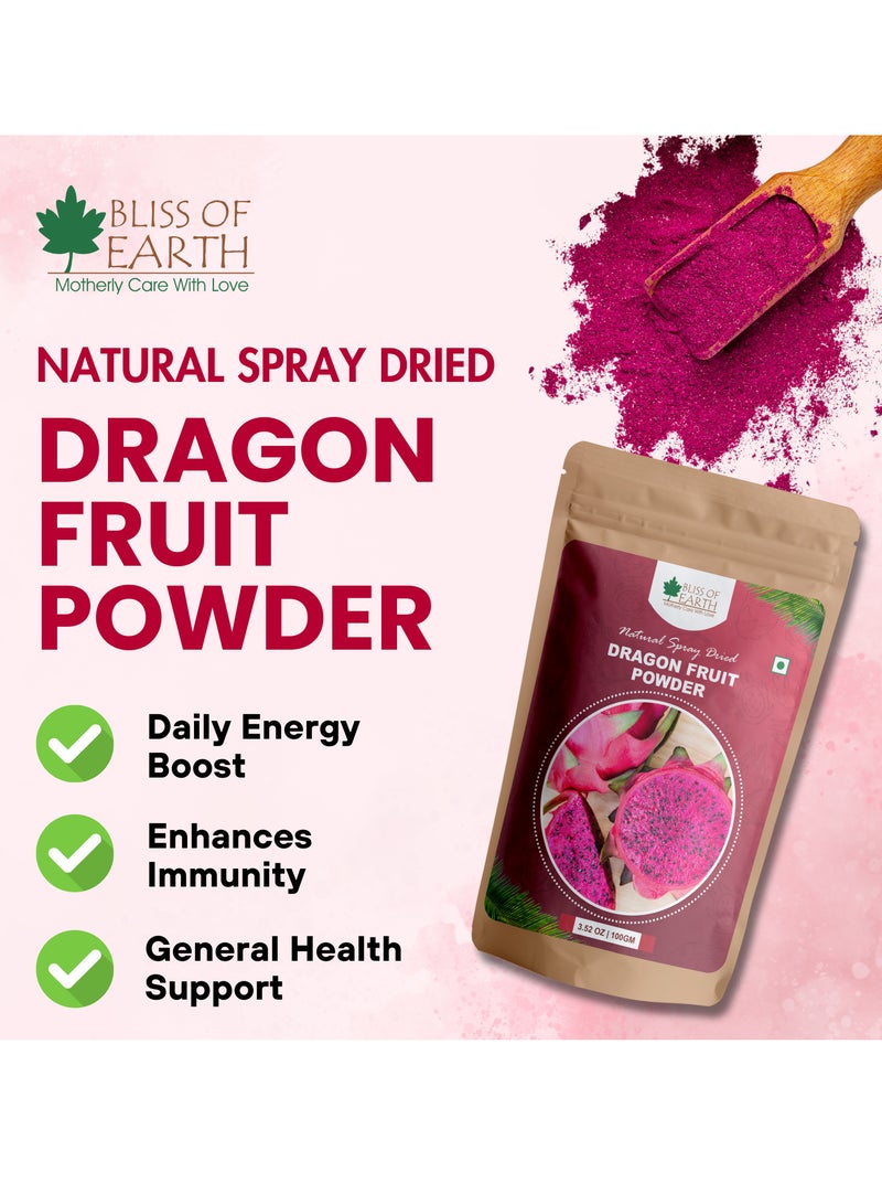 BLISS OF EARTH Dragon Fruit Powder Pink Pitaya Powder For Baking & Drinks Rich in Antioxidants Ideal for Smoothies Baking and Health Drinks 100gm - Image 2