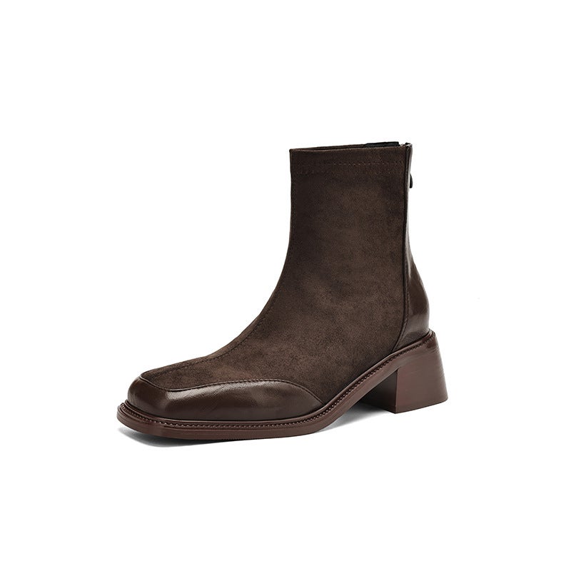British Style Square Head Car Stitching With 32-43 Size Suede Low-Barrel Women'S Boots - Image 1