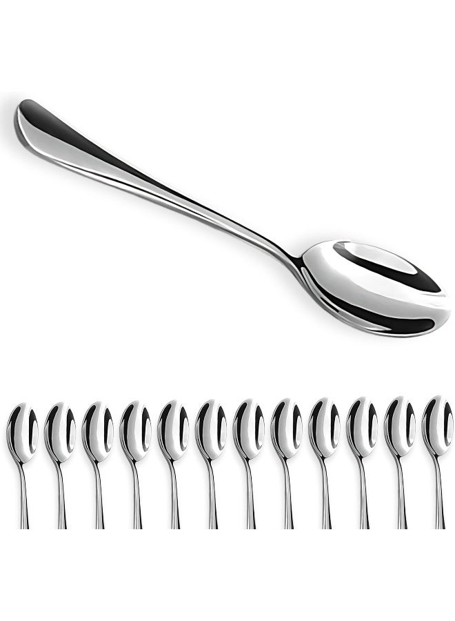 ECVV 12 Pieces Stainless Steel Tea Spoons Set | Heavy-Duty Small Spoons for Coffee, Tea & Dessert | Mirror Polished Cutlery Utensils for Kitchen & Dining | Silver - Image 1