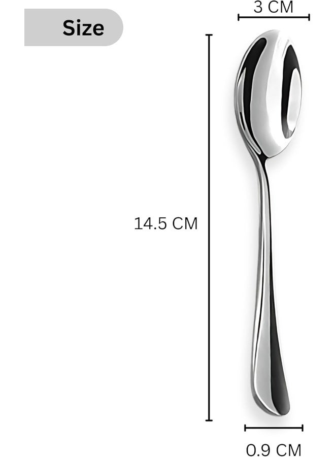 ECVV 12 Pieces Stainless Steel Tea Spoons Set | Heavy-Duty Small Spoons for Coffee, Tea & Dessert | Mirror Polished Cutlery Utensils for Kitchen & Dining | Silver - Image 3