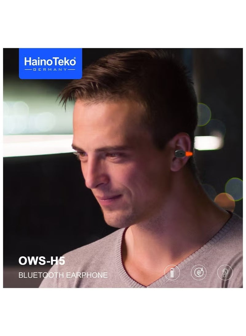 Haino Teko OWS-H5 True Wireless Bluetooth Earphones with LED Light, 20-Hour Battery Life, Touch Control, Noise Isolation, Fast Pairing – Stylish Black Earbuds Compatible with Android Smartphones, Tablets & All Bluetooth Devices – Ideal for Music, Calls & Daily Use  - Image 3