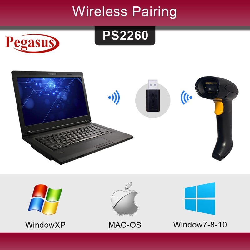 PEGASUS PS2260 1D Wireless Barcode Scanner USB Connectivity | Induction Scanning | Ideal for Retail Shop & Supermarket | 2 Year Warranty - Image 3
