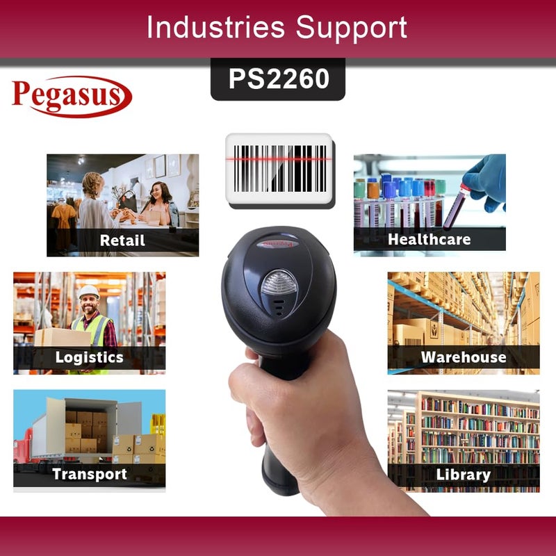 PEGASUS PS2260 1D Wireless Barcode Scanner USB Connectivity | Induction Scanning | Ideal for Retail Shop & Supermarket | 2 Year Warranty - Image 1