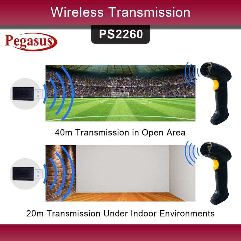 PEGASUS PS2260 1D Wireless Barcode Scanner USB Connectivity | Induction Scanning | Ideal for Retail Shop & Supermarket | 2 Year Warranty - Image 4