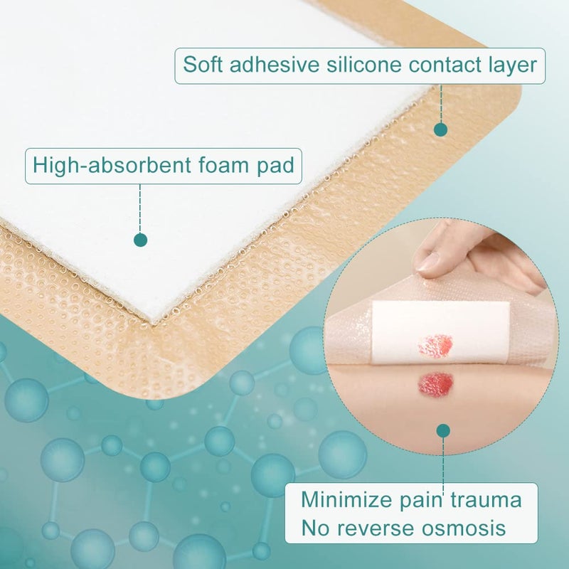 Dimora Silicone Foam Dressing 6 x 643 X 43 pad Sacrum Wounds Waterproof Wound Dressing with Gentle Border High Absorbency Foam Bandages Silicone SelfAdhesive Patches5 Pack - Image 5