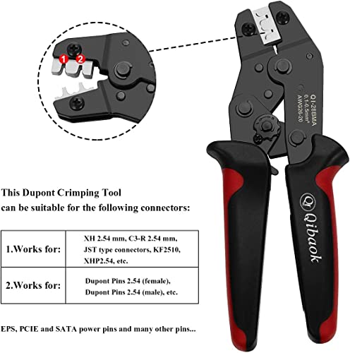 Qibaok Crimping Tool Kit Ratcheting Crimper with 1550PCS 2.54mm Dupont Connectors and 760pcs 2.54mm JST-XH Connectors for AWG 26-20(0.1-0.5mm²) - Image 5