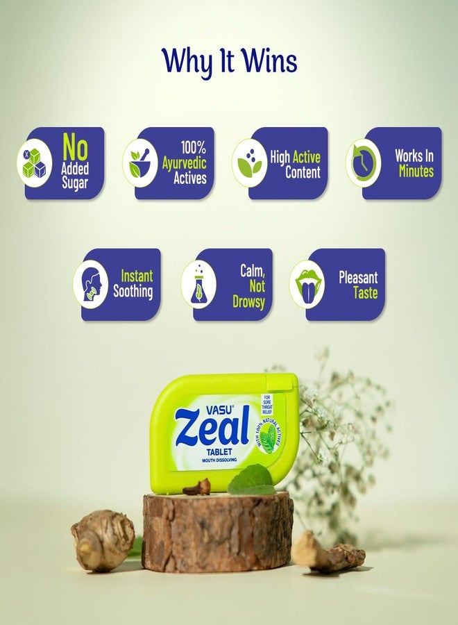 Vasu Zeal Mouth Dissolving Tablets 50N (Pack of 6) | Sore Throat Aid | Quick Relief from Cough & Throat Irritation | Helps Combat Bad Breath | All Natural Actives | No Added Sugar - Image 4