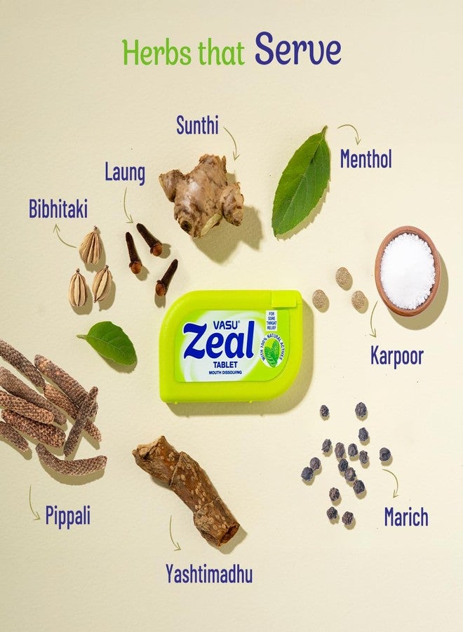Vasu Zeal Mouth Dissolving Tablets 50N (Pack of 6) | Sore Throat Aid | Quick Relief from Cough & Throat Irritation | Helps Combat Bad Breath | All Natural Actives | No Added Sugar - Image 2