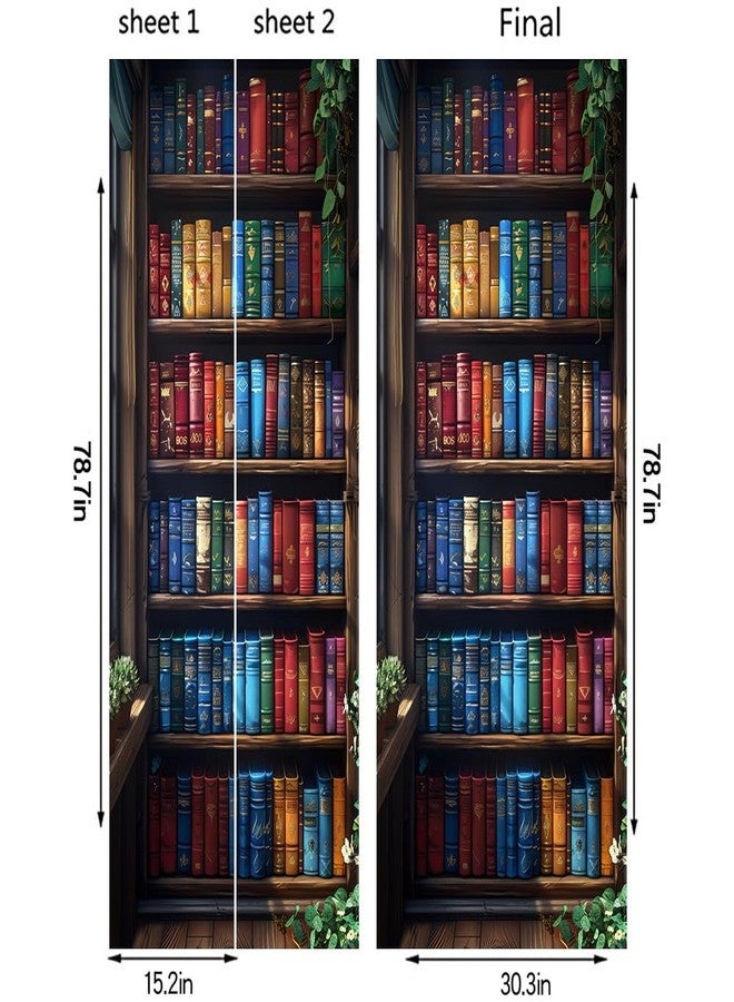 REDAMANCY Vintage Book Shelf Antique Blue/Red Peel and Stick Door Stickers Vinyl Mural Decals Decor Modern Wallpaper Self-Adhesive, Waterproof, Removable - Image 2