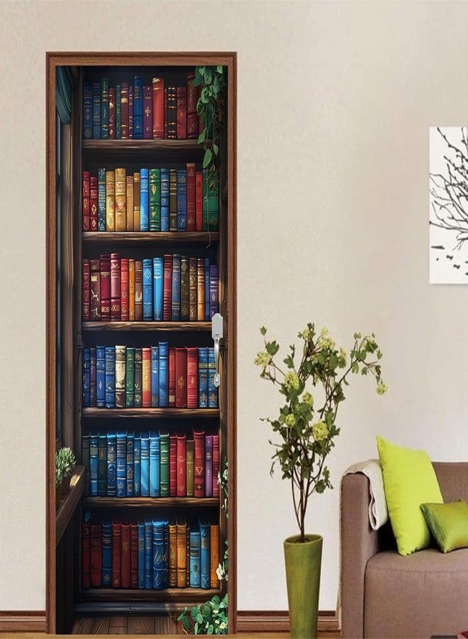 REDAMANCY Vintage Book Shelf Antique Blue/Red Peel and Stick Door Stickers Vinyl Mural Decals Decor Modern Wallpaper Self-Adhesive, Waterproof, Removable - Image 4