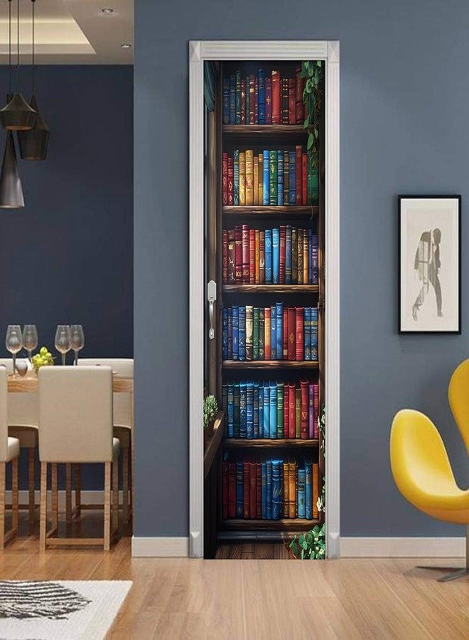REDAMANCY Vintage Book Shelf Antique Blue/Red Peel and Stick Door Stickers Vinyl Mural Decals Decor Modern Wallpaper Self-Adhesive, Waterproof, Removable - Image 3