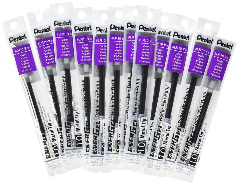 Pentel إعادة تعبئة بنتل لـ EnerGel RTX، EnerGel Deluxe، طرف معدني، نقطة عريضة، حبر بنفسجي، علبة من 12 (LR10-V-12) - Image 3