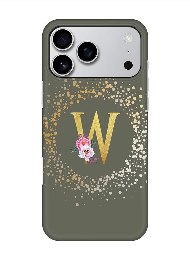 Stylizedd For iPhone 17 Pro Max,Case, [Compatible with MagSafe] Magnetic cover Slim fit Protection Matte, - Custom Monogram Floral - W  (Olive Green )