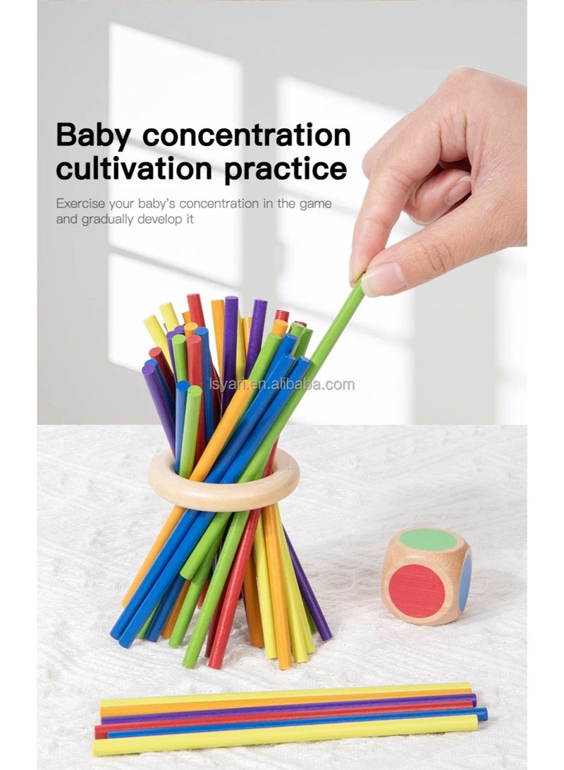 F.A.M.S Wooden Montessori Stick Drop Game – Colorful Sticks, Balls & Dice – Kerplunk-Style Tower Game for Kids – Learning Toy for Fine Motor Skills, Color Recognition & Family Play - Image 5