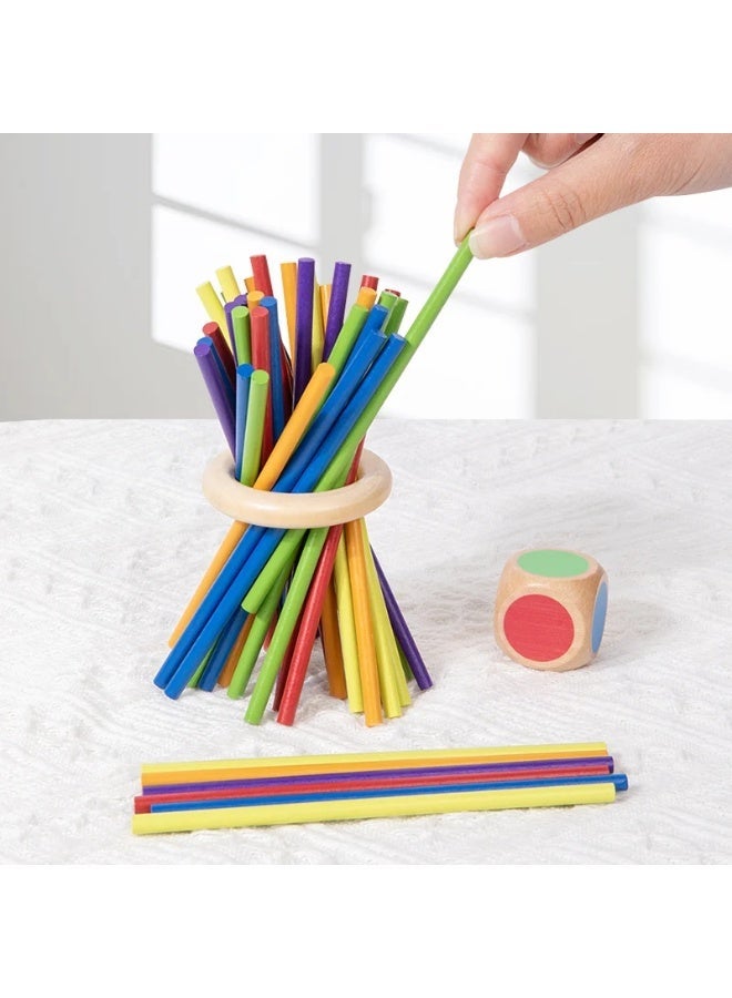 لعبة إسقاط الأعواد الخشبية بمنهج منتسوري – برج أعواد ملون مع الكرات والنرد – لعبة تعليمية لتنمية المهارات الحركية والتعرف على الألوان ولعبة جماعية للأطفال - Image 3