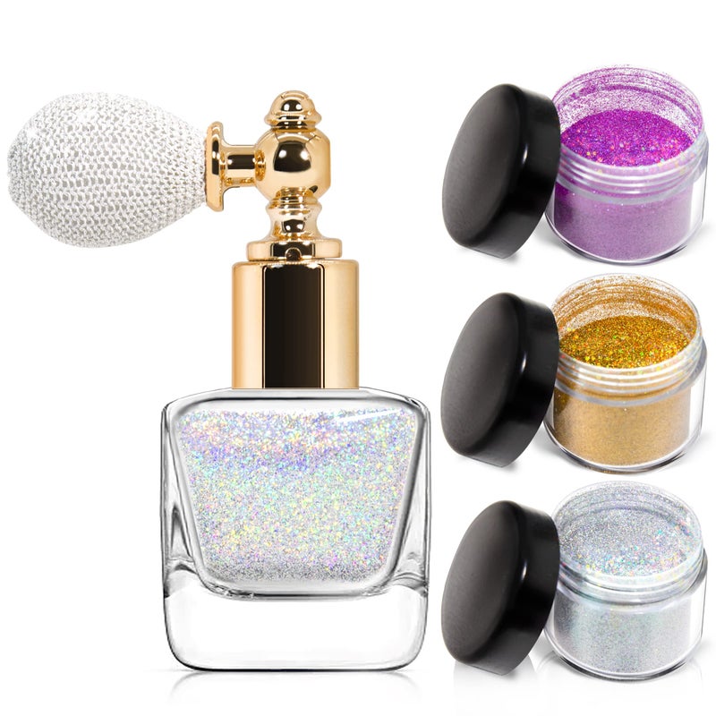NewBang Body Glitter Spray,Sliver Gold Pink Glitter Powder,Shimmer Highlighter Loose Powder Glitter Makeup for Body Face Hair Clothes Nail Art Craft Design 3 Colors-with 1 Empty Spray Bottle - Image 1