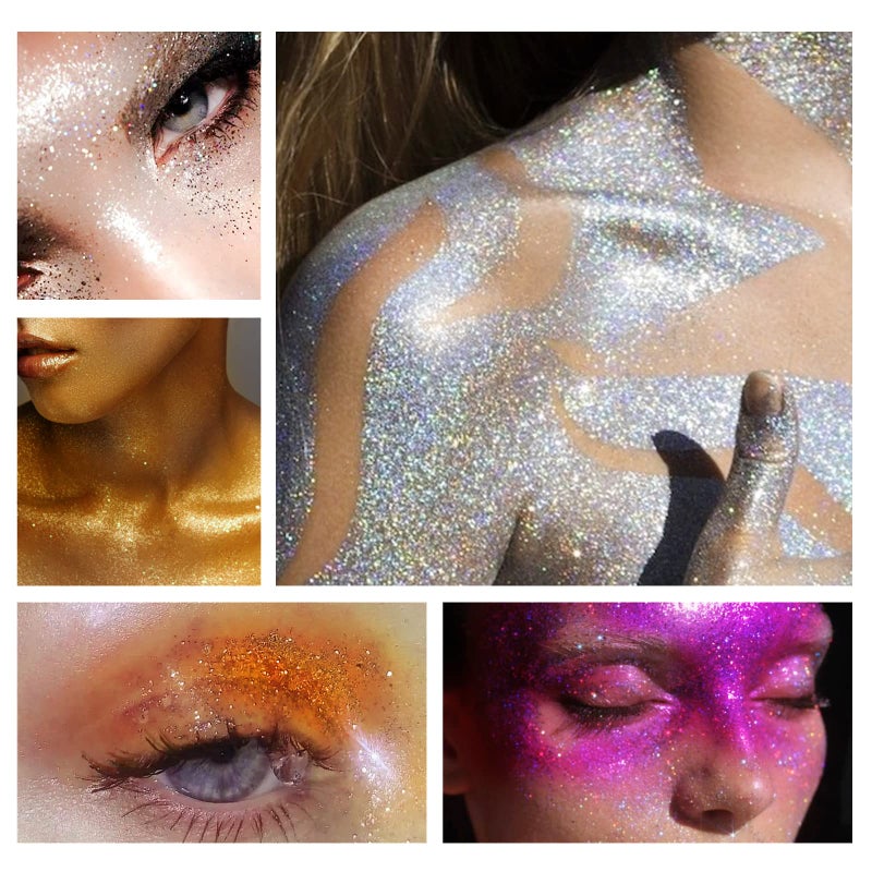 NewBang Body Glitter Spray,Sliver Gold Pink Glitter Powder,Shimmer Highlighter Loose Powder Glitter Makeup for Body Face Hair Clothes Nail Art Craft Design 3 Colors-with 1 Empty Spray Bottle - Image 5