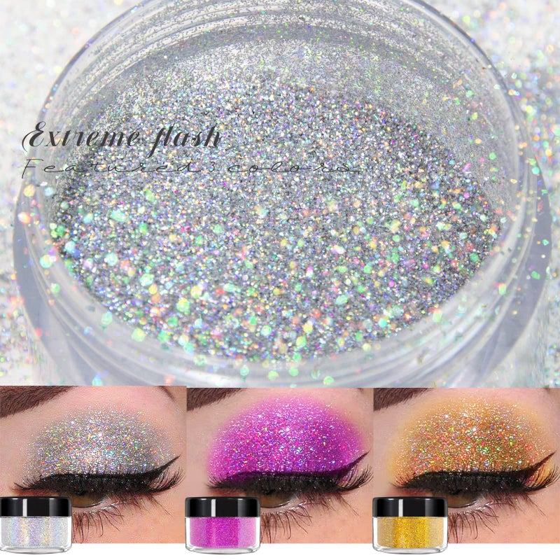 NewBang Body Glitter Spray,Sliver Gold Pink Glitter Powder,Shimmer Highlighter Loose Powder Glitter Makeup for Body Face Hair Clothes Nail Art Craft Design 3 Colors-with 1 Empty Spray Bottle - Image 4