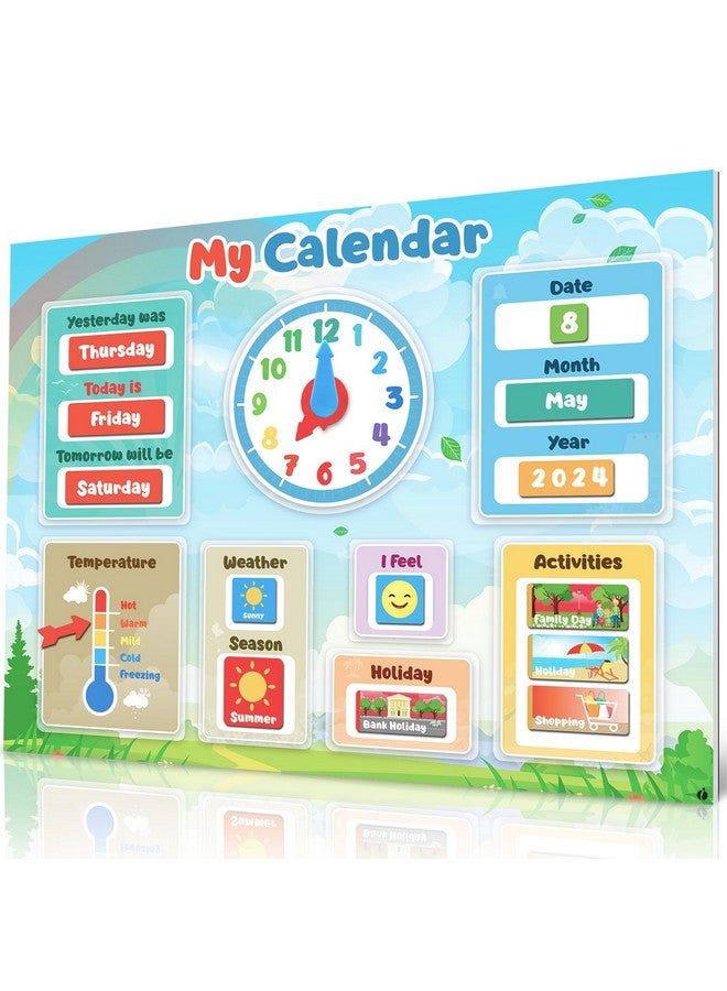 Inamio Magnetic Kids Calendar For Learning Classroom Preschool Magnet Calendar For Kids Days Of The Week Chart For Toddlers Today Monthly And Weather - Image 1