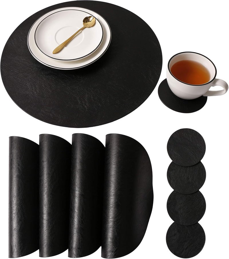 Jovono Embossed PU Leather Placemats Waterproof Coffee Coasters Kitchen Table Mats Easy to Wipe Off for Dining Round Table - Image 1