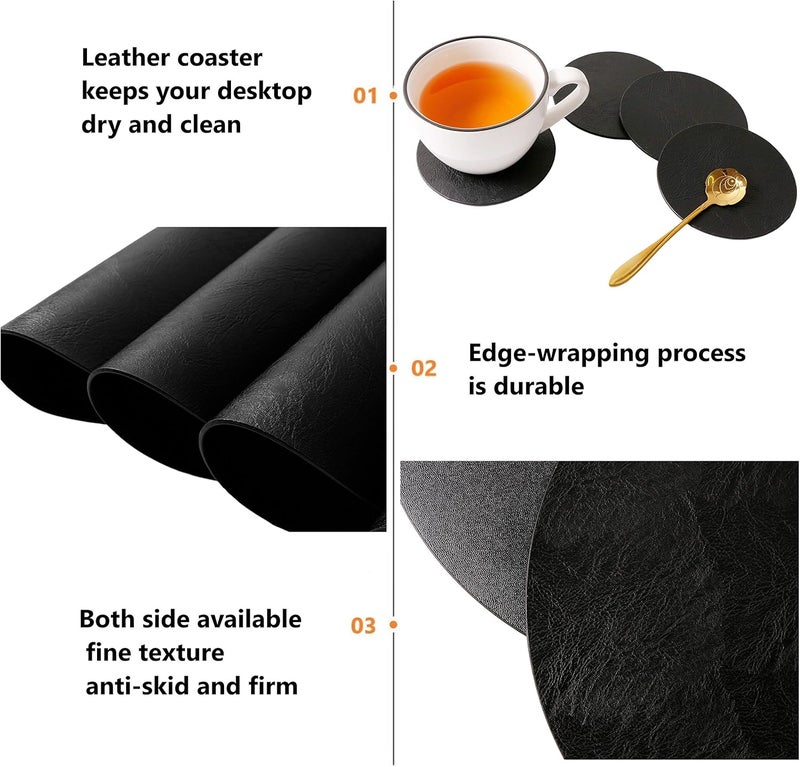 Jovono Embossed PU Leather Placemats Waterproof Coffee Coasters Kitchen Table Mats Easy to Wipe Off for Dining Round Table - Image 2