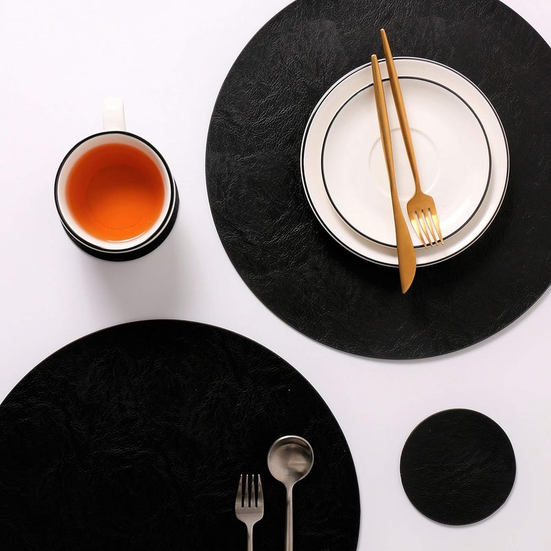 Jovono Embossed PU Leather Placemats Waterproof Coffee Coasters Kitchen Table Mats Easy to Wipe Off for Dining Round Table - Image 5