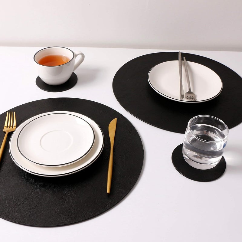Jovono Embossed PU Leather Placemats Waterproof Coffee Coasters Kitchen Table Mats Easy to Wipe Off for Dining Round Table - Image 4