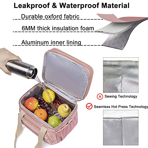 Weitars Lunch Bag for Women, Loncheras Para Mujer, Leakproof Insulated Large Lunchbox Dual Compartment Lunch Box Adult For Work Beach Picnic Hiking (15L) (Pink) - Image 2