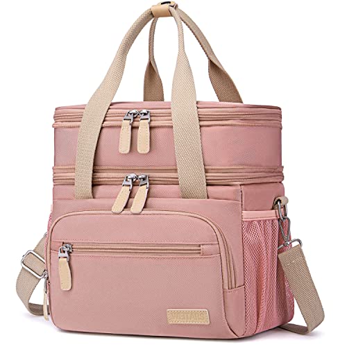 Weitars Lunch Bag for Women, Loncheras Para Mujer, Leakproof Insulated Large Lunchbox Dual Compartment Lunch Box Adult For Work Beach Picnic Hiking (15L) (Pink) - Image 1
