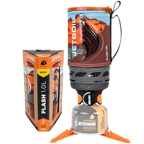 Jetboil Flash 1.0L Portable Fast Boil Stove for Camping and Backpacking with 1-Step Auto Ignition, New for 2025, Propane/Isobutane Burner with Cooking Cup, Mountainscape - Image 1