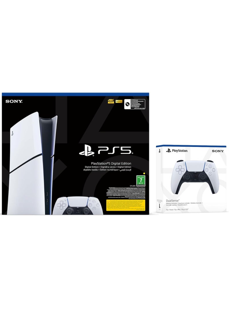 Sony PlayStation 5 Slim Digital Console (KSA Version) With Extra Dualsense Wireless Controller - White - Image 1