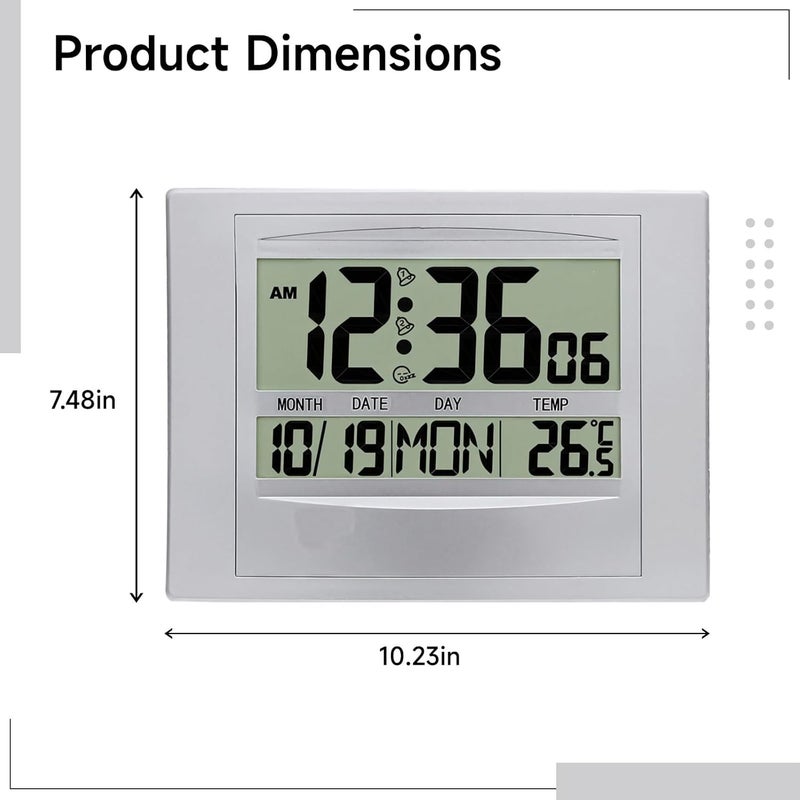Multiple Functionalities, Silent Digital Wall Clock Modern, Outdoor Clock Abs Material, with Silver Clear Display, Living Rooms Bedrooms Ideal - Image 4