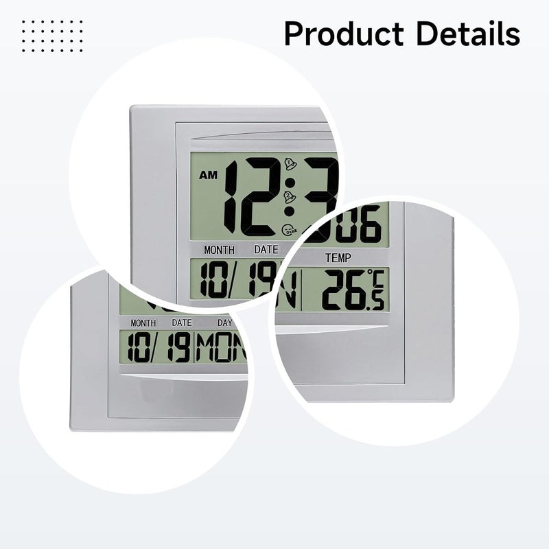 Multiple Functionalities, Silent Digital Wall Clock Modern, Outdoor Clock Abs Material, with Silver Clear Display, Living Rooms Bedrooms Ideal - Image 5