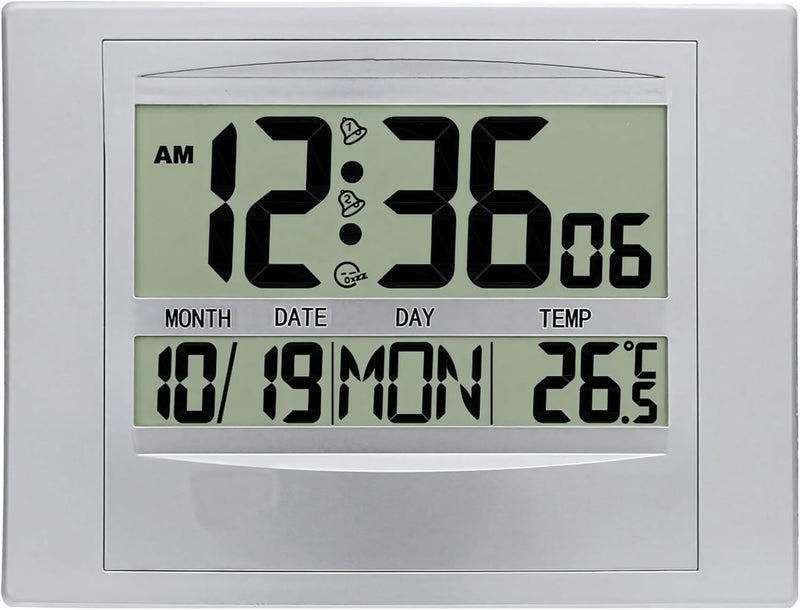 Multiple Functionalities, Silent Digital Wall Clock Modern, Outdoor Clock Abs Material, with Silver Clear Display, Living Rooms Bedrooms Ideal - Image 1