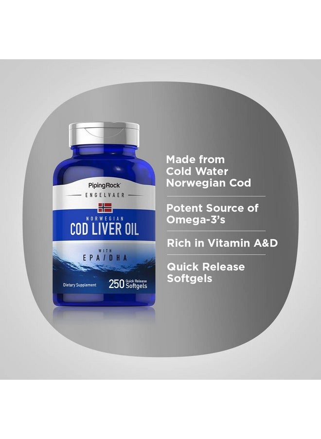 Piping Rock Cod Liver Oil Capsules  250 Softgels  With Epa Dha  Engelvaer Norwegian  Nongmo Gluten Free Supplement  - Image 4