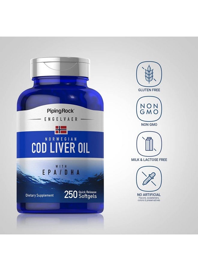 Piping Rock Cod Liver Oil Capsules  250 Softgels  With Epa Dha  Engelvaer Norwegian  Nongmo Gluten Free Supplement  - Image 3
