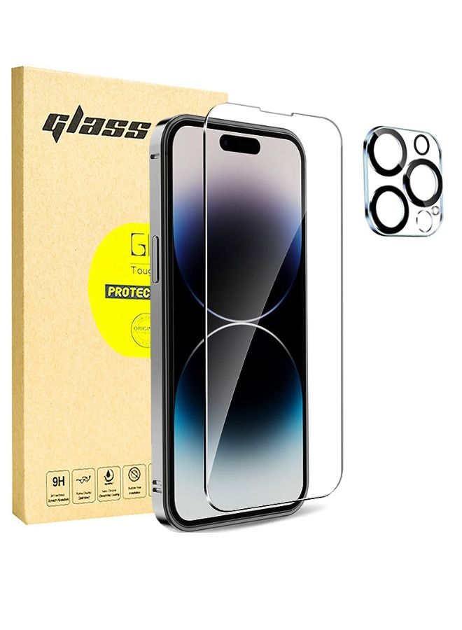 For Apple iPhone 15 Pro Max, 1Pcs Tempered Glass Screen Protector and 1Pcs Camera Lens Protector Set, HD Glass Film 9H Hardness Bubble Free Scratch Resistant (boxed, Alignment Case Tool Included)