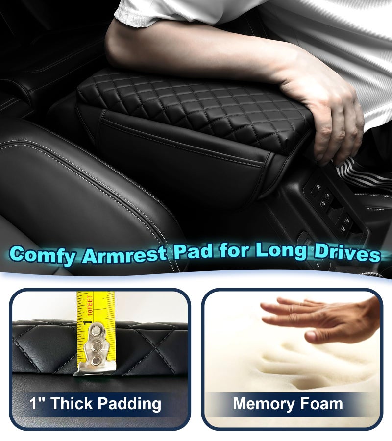 SDPVorn Armrest Cover for Ford Bronco 2021-2025 Center Console Pad with Organizer Storage Pockets, Black Faux Leather Arm Rest Lid Protector Cushion Interior Accessories 2/4 Door (for Bronco) - Image 3