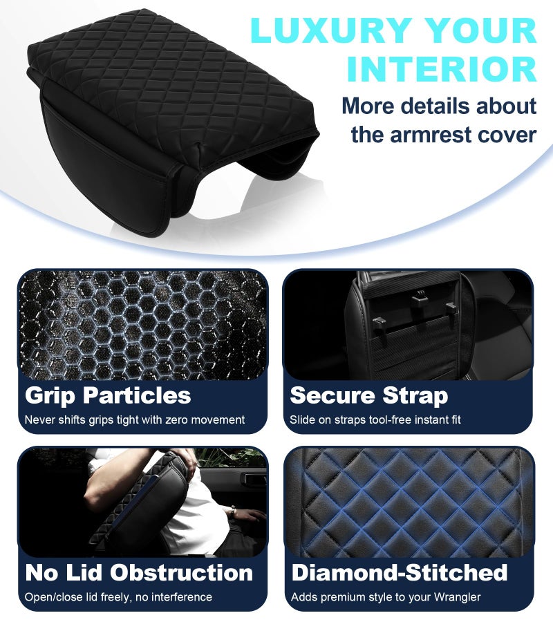 SDPVorn Armrest Cover for Ford Bronco 2021-2025 Center Console Pad with Organizer Storage Pockets, Black Faux Leather Arm Rest Lid Protector Cushion Interior Accessories 2/4 Door (for Bronco) - Image 5