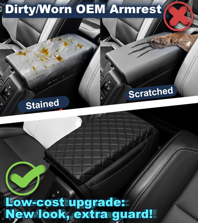 SDPVorn Armrest Cover for Ford Bronco 2021-2025 Center Console Pad with Organizer Storage Pockets, Black Faux Leather Arm Rest Lid Protector Cushion Interior Accessories 2/4 Door (for Bronco) - Image 2