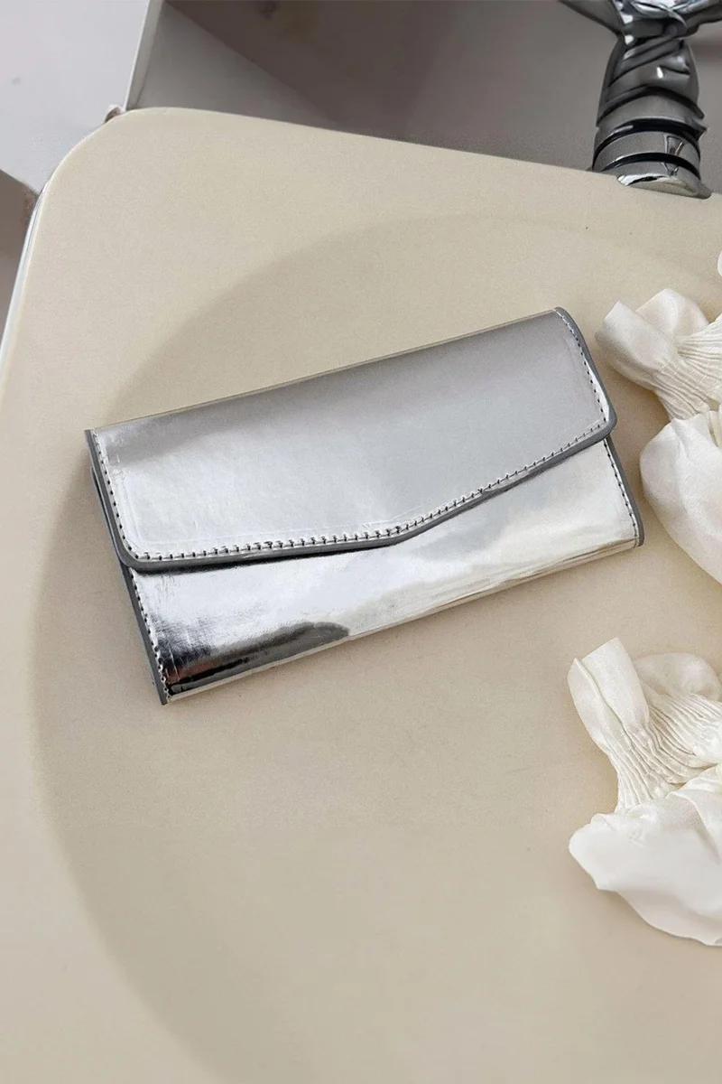 باهلس Women's Evening Dress Mirrored Silver Mini Box Portfolio Hand Shoulder Bag