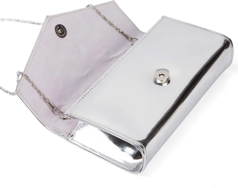باهلس Women's Evening Dress Mirrored Silver Mini Box Portfolio Hand Shoulder Bag
